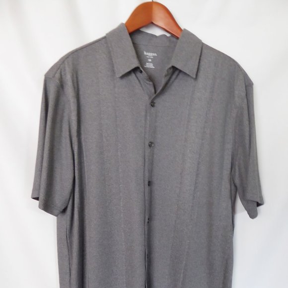 HAGGAR BRAND MENS GRAY STRIPED TEXTURED PATTERN SHIRT (PRE-OWNED) LARGE - Picture 1 of 7